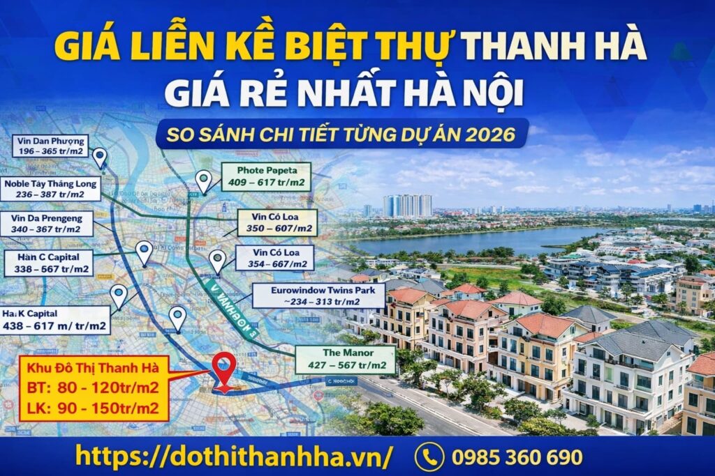 giá liền kề biệt thự thanh hà giá rẻ