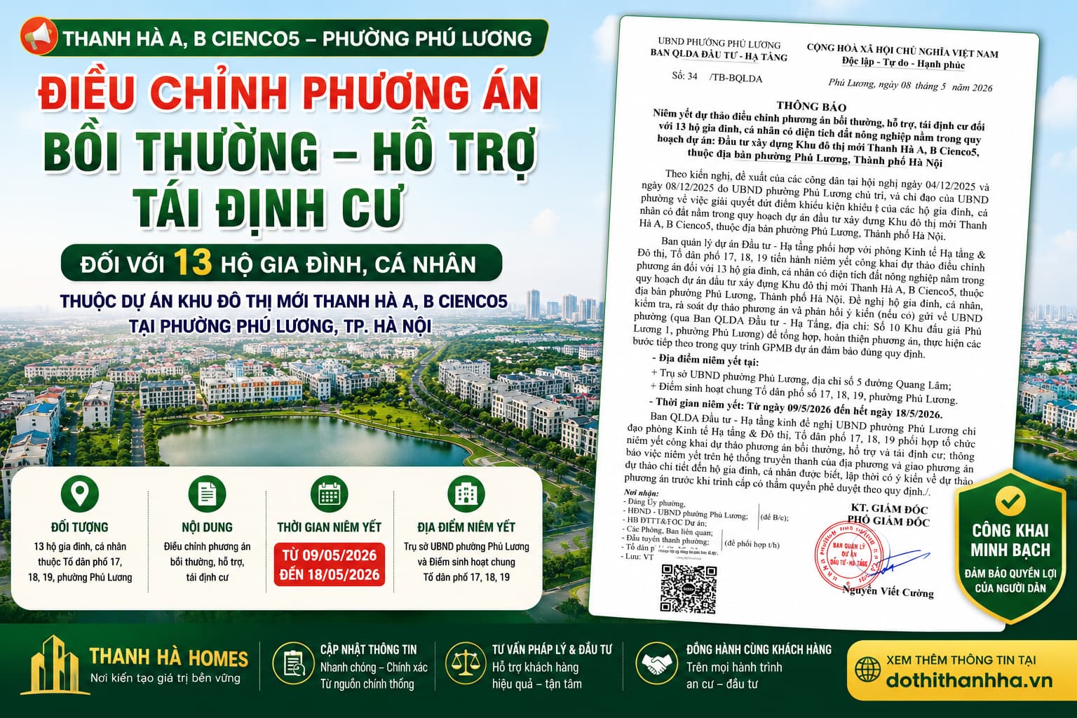 điều chỉnh bồi thường tái định cư khu đô thị thanh hà